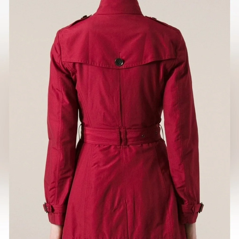 Burberry Brit red cotton blend double breasted trench coat alizarin crimson 8 - Picture 2 of 16